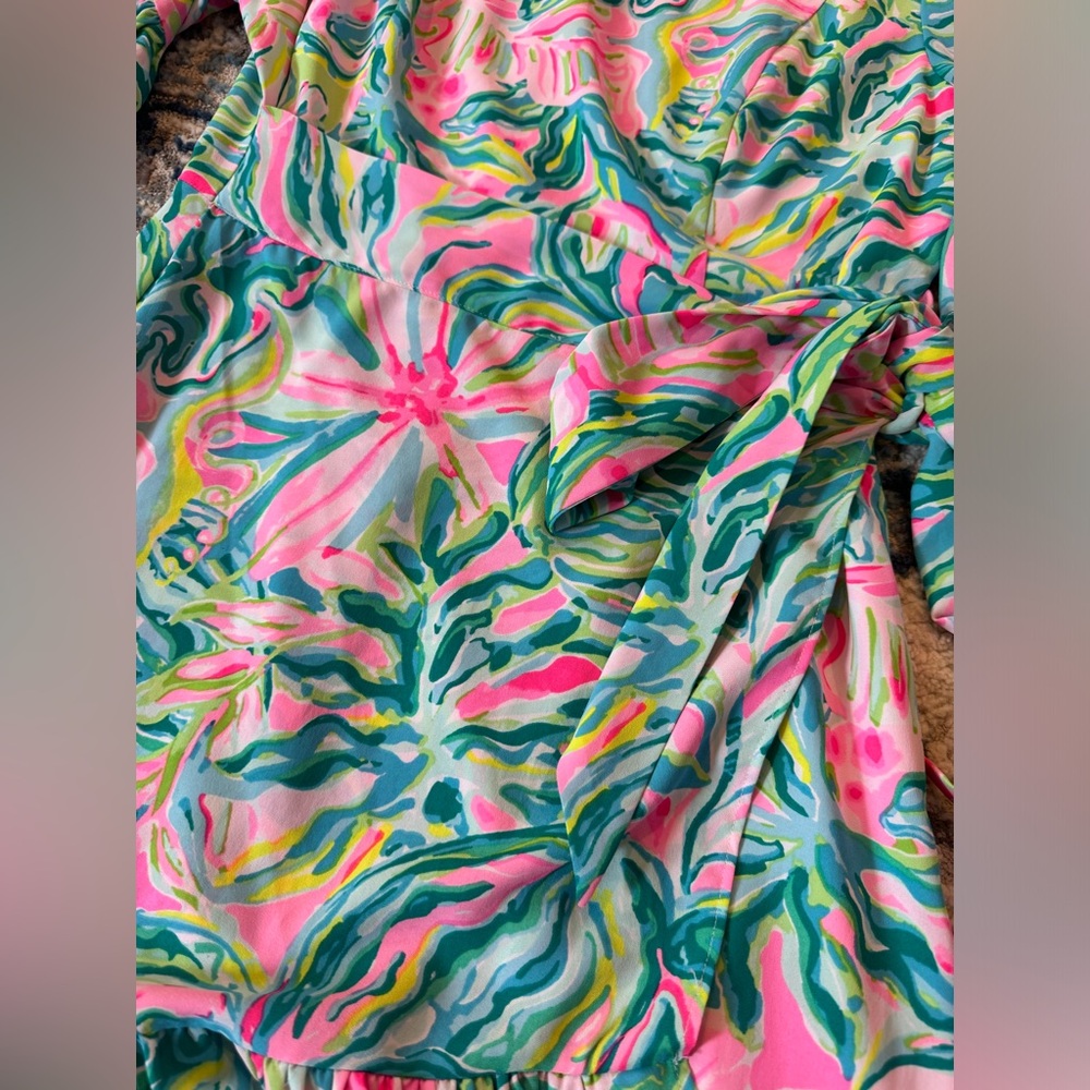 Lilly Pulitzer Green and Pink Puff Sleeve Sundress - Picture 2 of 9
